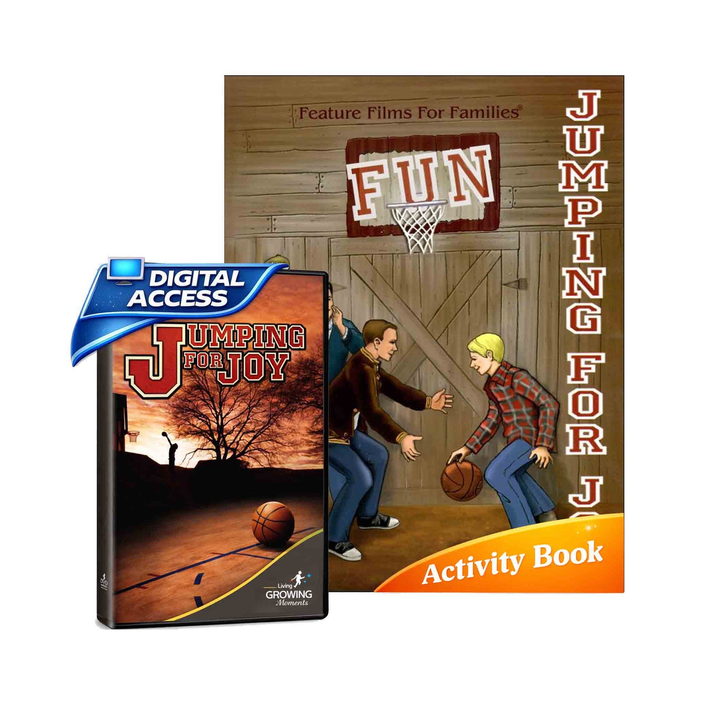 Two books titled 'Jumping for Joy' with a basketball theme on a white background.