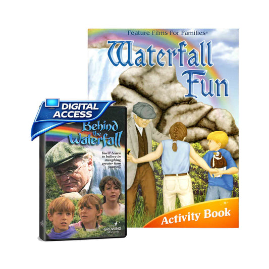DVD and activity book set titled 'Waterfall Fun' with characters and rainbow on cover.
