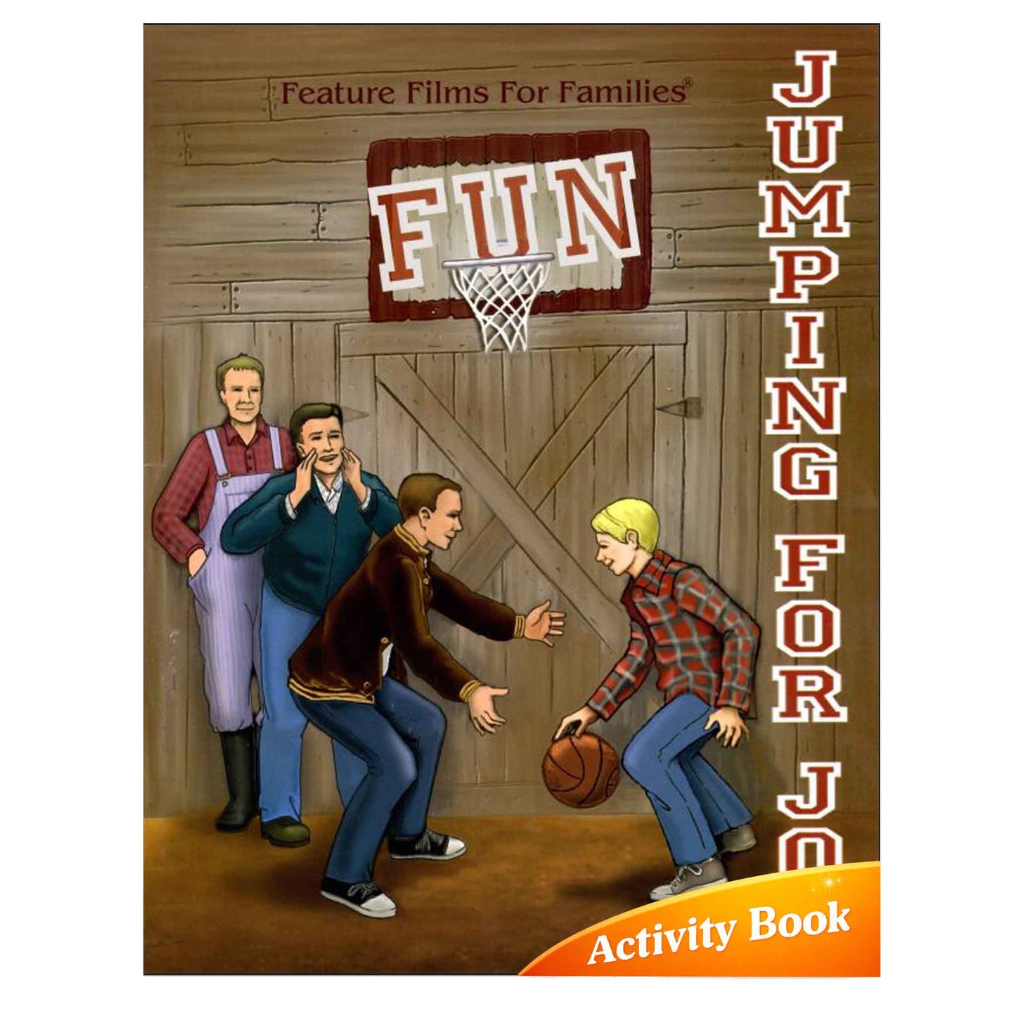 Activity book cover titled 'Jumping for Joy' with illustration of four men playing basketball.